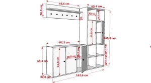 Duvar Askilikli Ayakkabilikli Kapakli Portmanto Beyaz 160 Cm PRT-1063-Ç