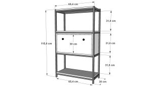 Raflı Üç Katlı Düşer Kapaklı Metal Ayakkabılık  Meşe 69 Cm MTL-AYK-1013-M