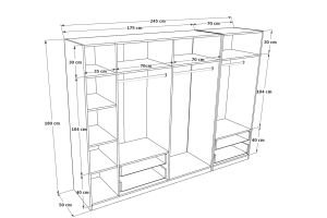 Yedi Kapaklı Dört Çekmeceli Raflı Askılıklı Gardırop Beyaz Çıtasız  245 Cm GD1123-B-Ç