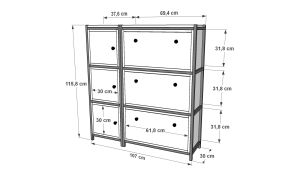 Üç Katlı Dolaplı Düşer Kapaklı Metal Ayakkabılık  Beyaz 107 Cm MTL-AYK-1026-B