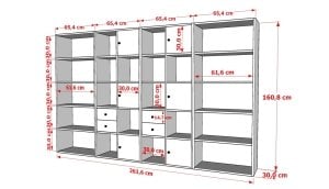 Modüler Kapakli Çekmeceli Rafli Kitaplik 260 Cm Beyaz KTP-1428-Ç