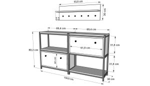 Raflı İki Katlı Düşer Kapaklı Dolaplı Askılıklı Metal Ayakkabılık  Meşe 138 Cm MTL-AYK-1020-M