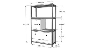 Raflı Üç Katlı Düşer Kapaklı Dolaplı Metal Ayakkabılık  Meşe 69 Cm MTL-AYK-1016-M