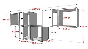 3 Kapakli Duvar Rafli Kitaplik 170 Cm Beyaz KTP-1444-Ç