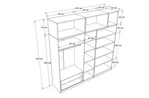 Beş Kapaklı İki Çekmeceli Yüklük Gardırop Beyaz Çıtasız 225 Cm GD1107-B-Ç