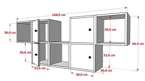 4 Kapakli Duvar Rafli Kitaplik 170 Cm Beyaz Mese KTP-1452-Ç