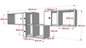 4 Kapakli Duvar Rafli Kitaplik 202 Cm Beyaz KTP-1458-Ç