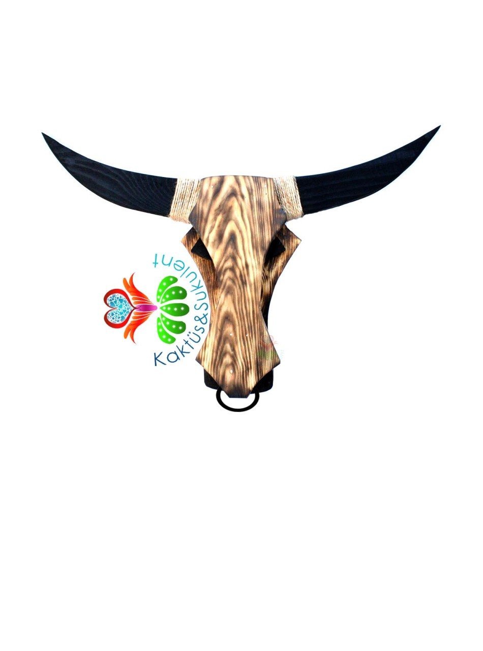 Texas Longhorn, Masif Ahşap Bison, Boğa Kafatası Rustik Duvar Süsü, El Yapımı