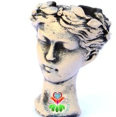 Antik Helen Kafası Büst Saksı Beton-6 cm Çap Hazneli-10 cm Yükseklik