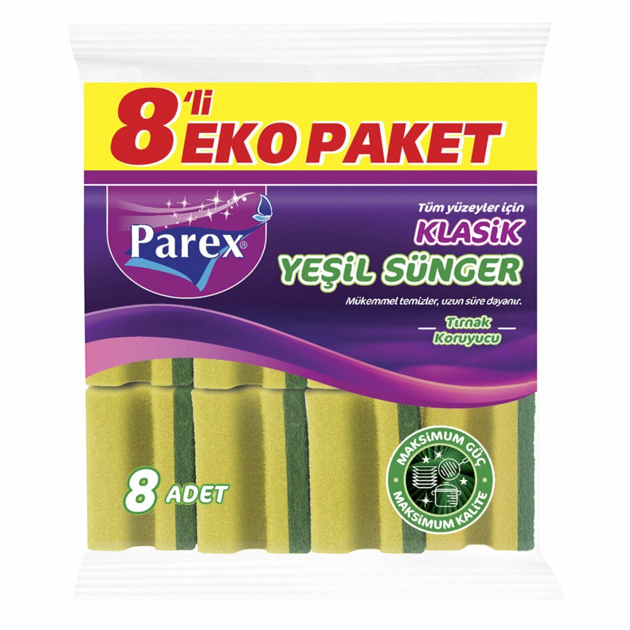 Parex Klasik Yeşil Sünger Oluklu 8’li