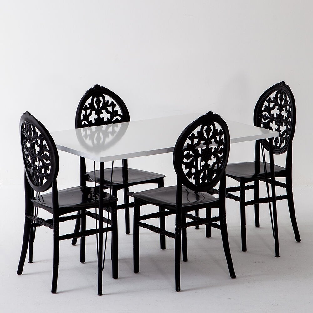 Nero Beyaz Masa 75x110 cm Venüs Siyah Sandalye Mutfak Masa Takımı
