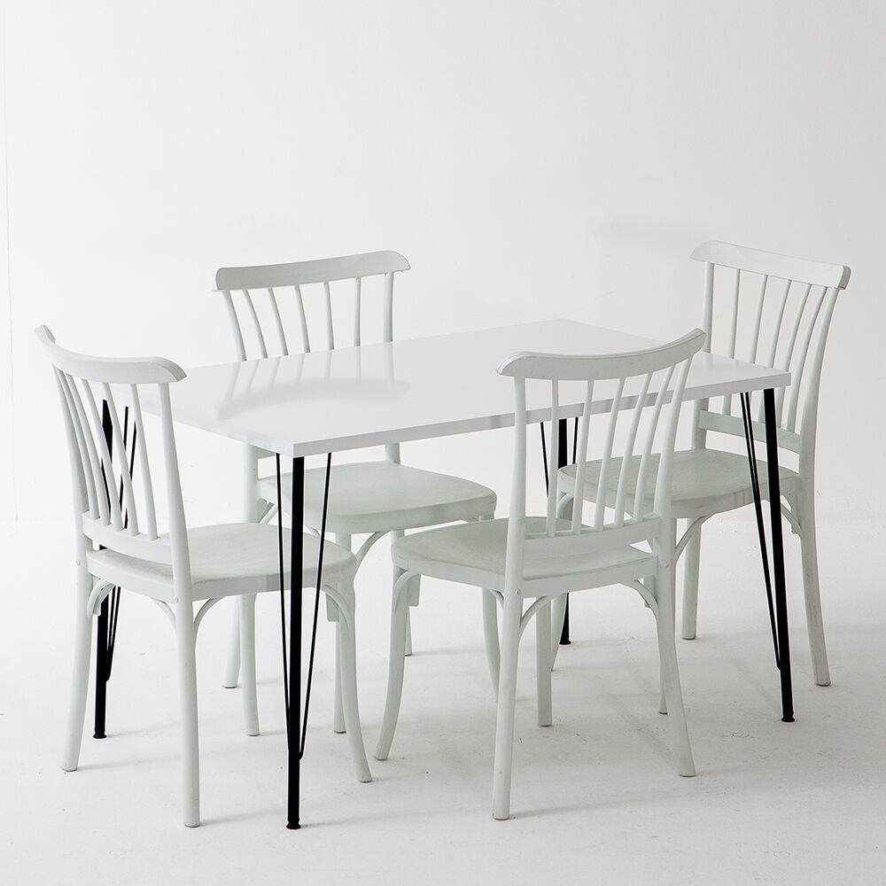 Nero Beyaz Masa 75x110 cm Violet Beyaz Sandalye Mutfak Masa Takımı