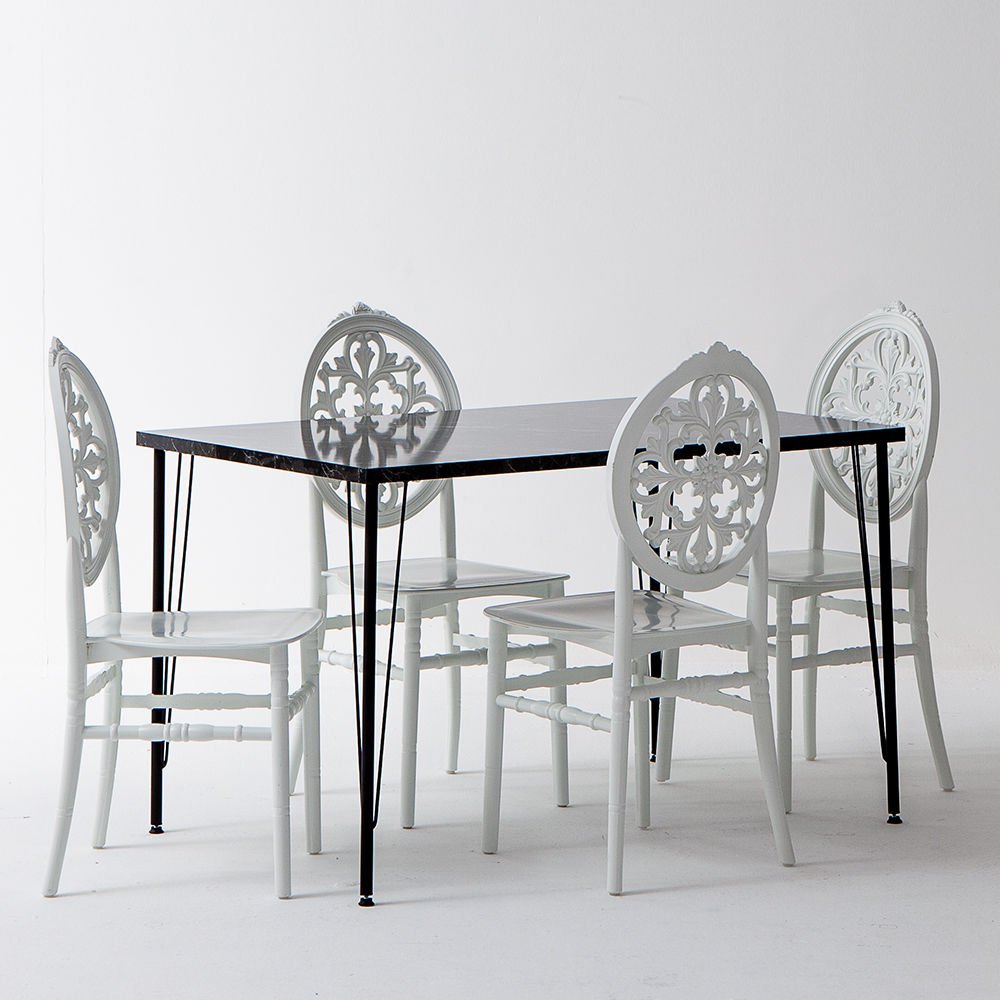 Nero Siyah Masa 75x110 cm Venüs Beyaz Sandalye Mutfak Masa Takımı