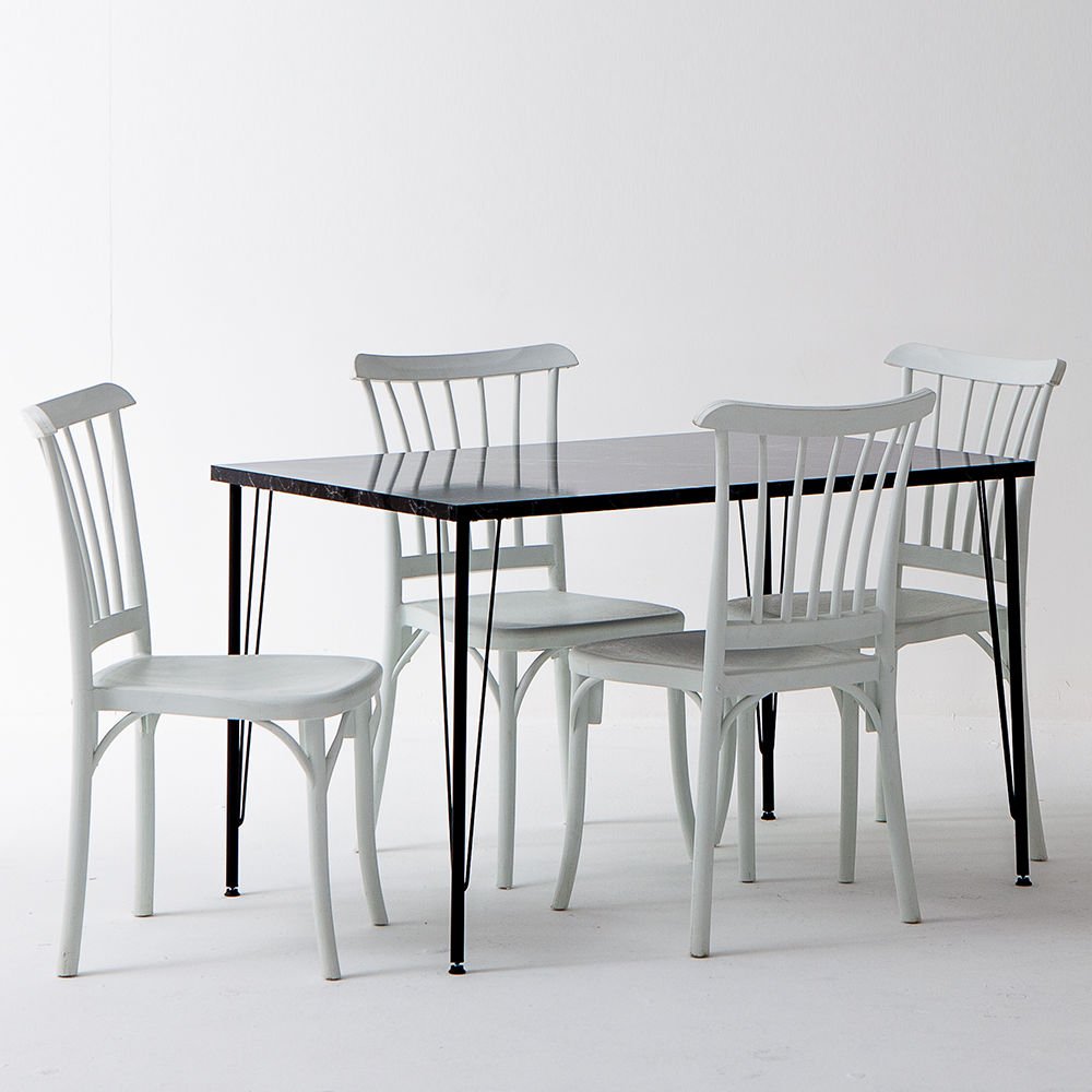Nero Siyah Masa 75x110 cm Violet Beyaz Sandalye Mutfak Masa Takımı