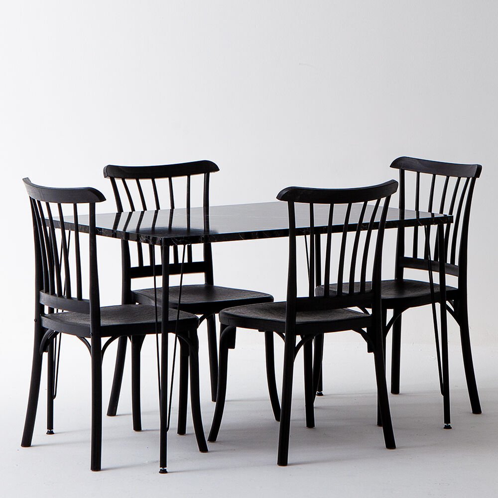 Nero Siyah Masa 75x110 cm Violet Siyah Sandalye Mutfak Masa Takımı