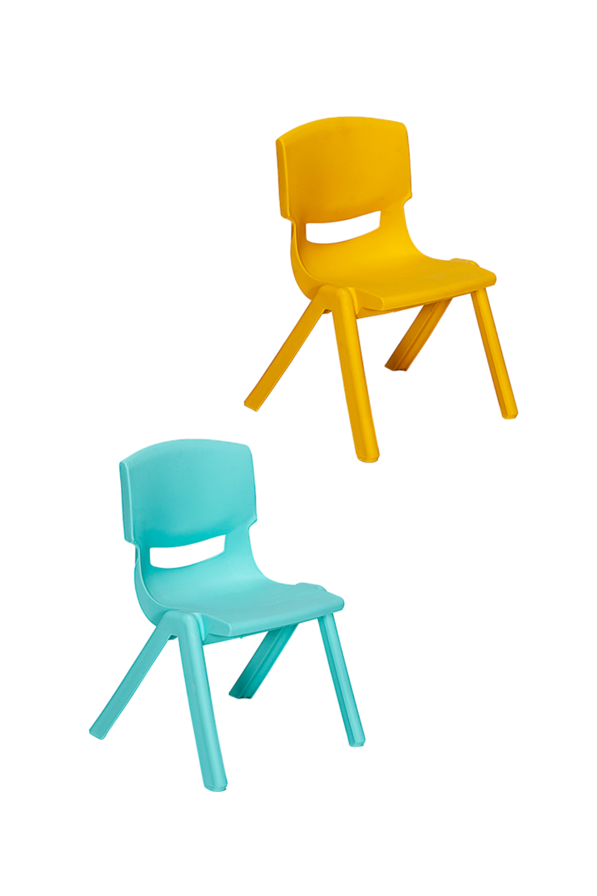 Junior 2 Adet Kreş Anaokulu Çocuk Sandalyesi Sert Plastik- Turkuaz/Sarı