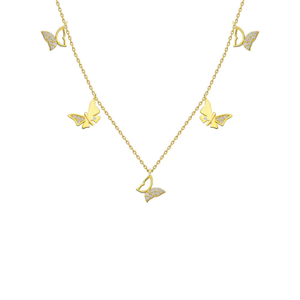 Taşlı Kelebek Kolye 718035 Gold