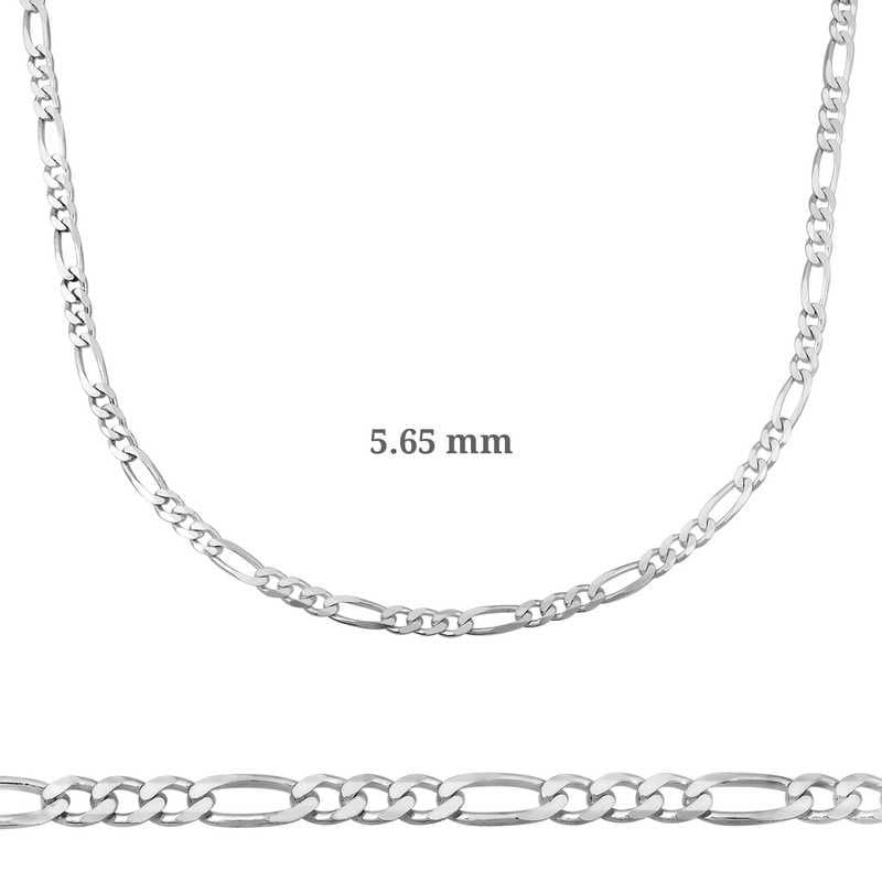 5.65 mm Gümüş Figaro Zincir - 160 mikron 50 cm
