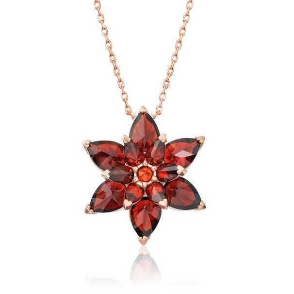 Gümüş Rose Kırmızı Lotus Çiçeği Kolye
