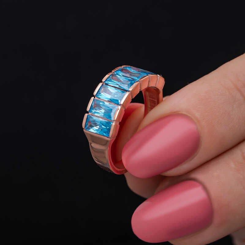 Gümüş Rose Baget Aquamarine Taşlı Kadın Yüzük 11