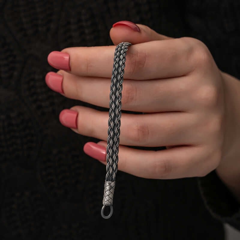 Gümüş Kazaziye Örgü Bileklik 18 cm