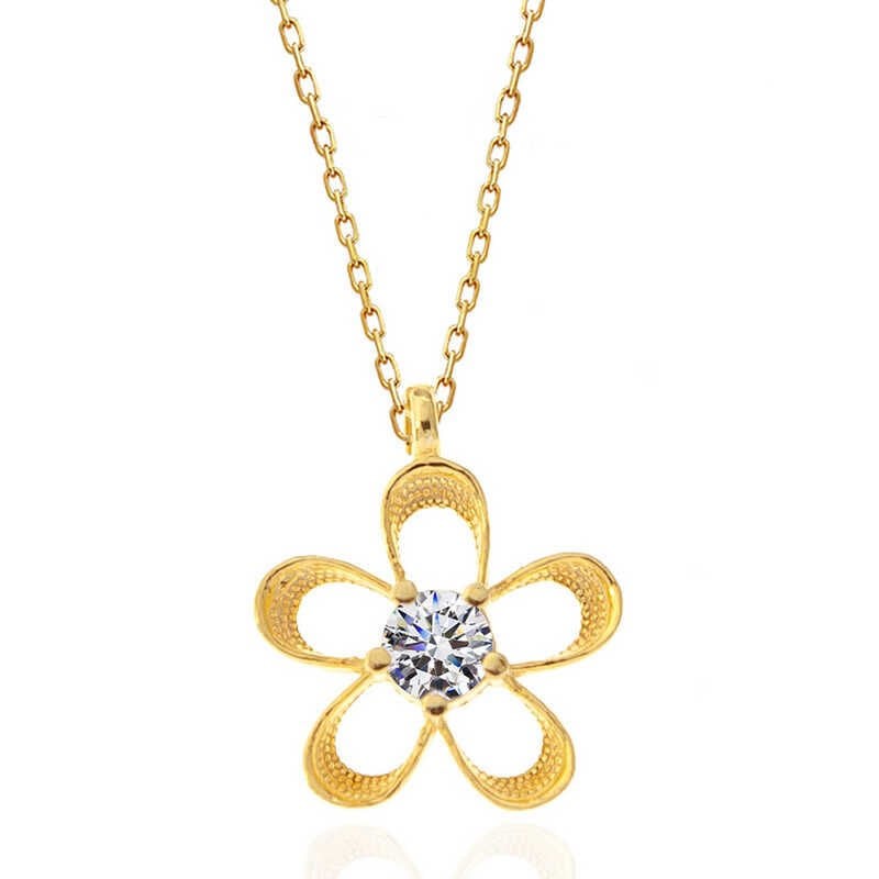 Gümüş Gold Zirkon Taşlı Çiçek Kadın Kolye