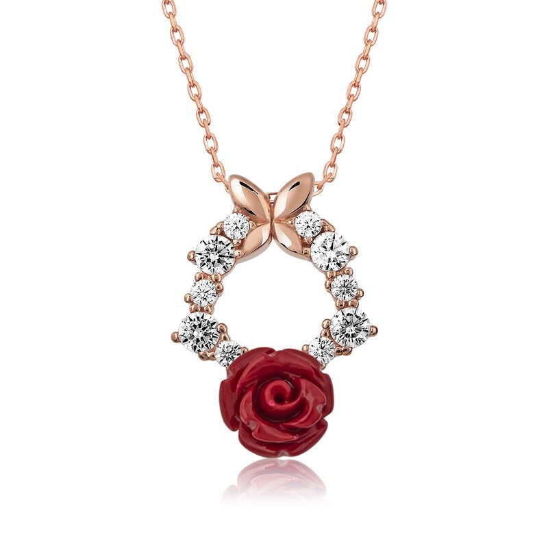 Gümüş Rose Kırmızı Gül Kolye