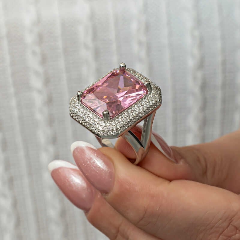 Gümüş Pembe Zirkon Taşlı Kadın Yüzük 11