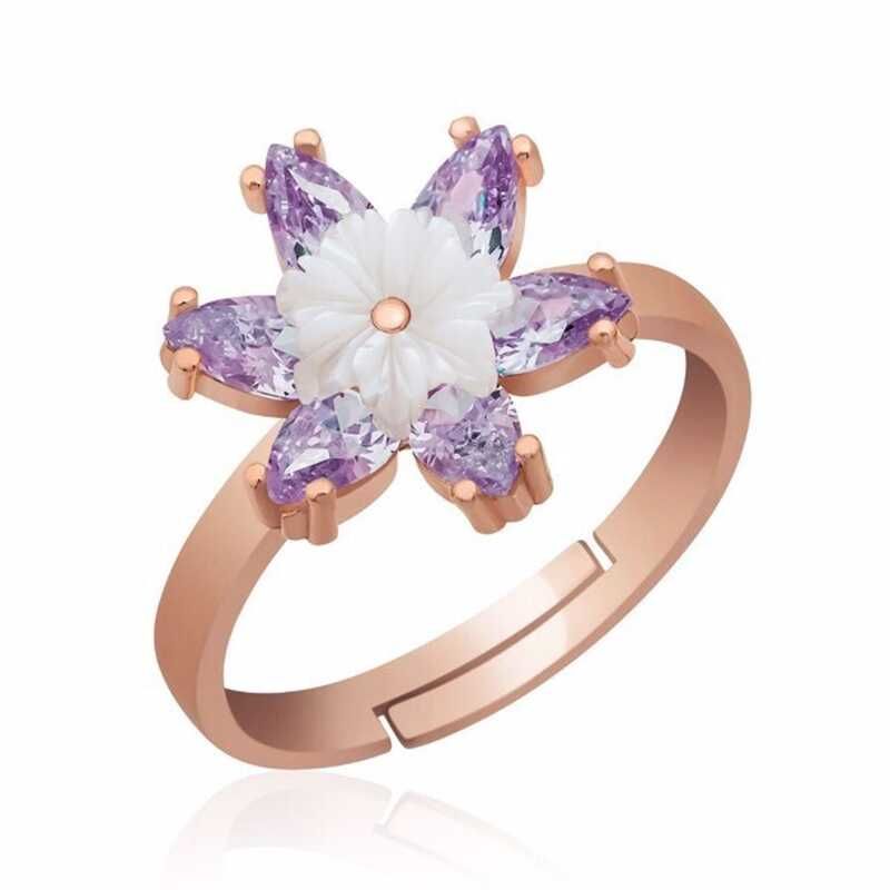 Gümüş Rose Lila Lotus Çiçeği Yüzük