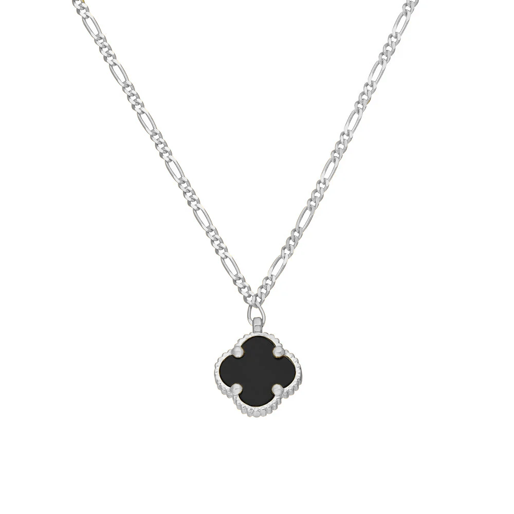 Siyah Yonca Kolye 718028 Silver