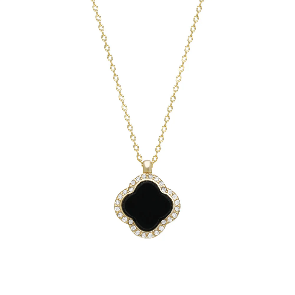 Taşlı Yonca Kolye 718029 Gold