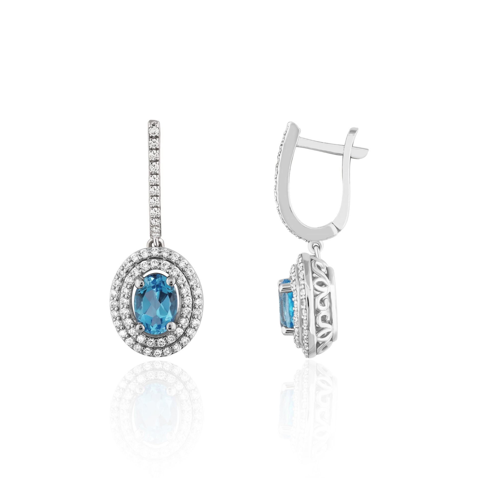 2,60 Karat Pırlantalı Blue Topaz Küpe