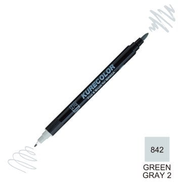 Zig Kurecolor Mangaka Fine&Brush Çift Taraflı Kalem CNKC-2200 No 842 Green Gray 2