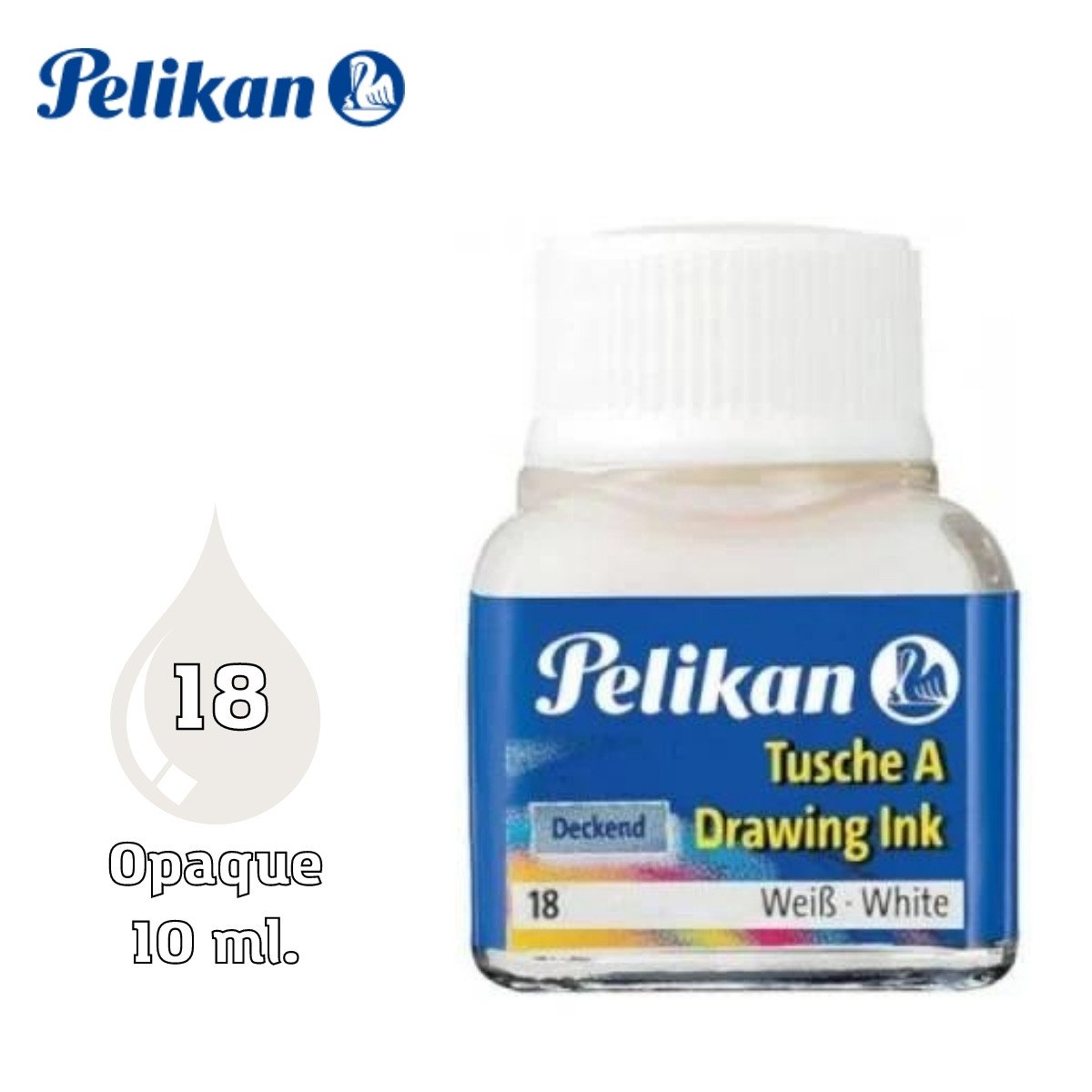 Pelikan 523 Drawing Ink Çini Çizim Mürekkebi 10ml Opaque No 18 White