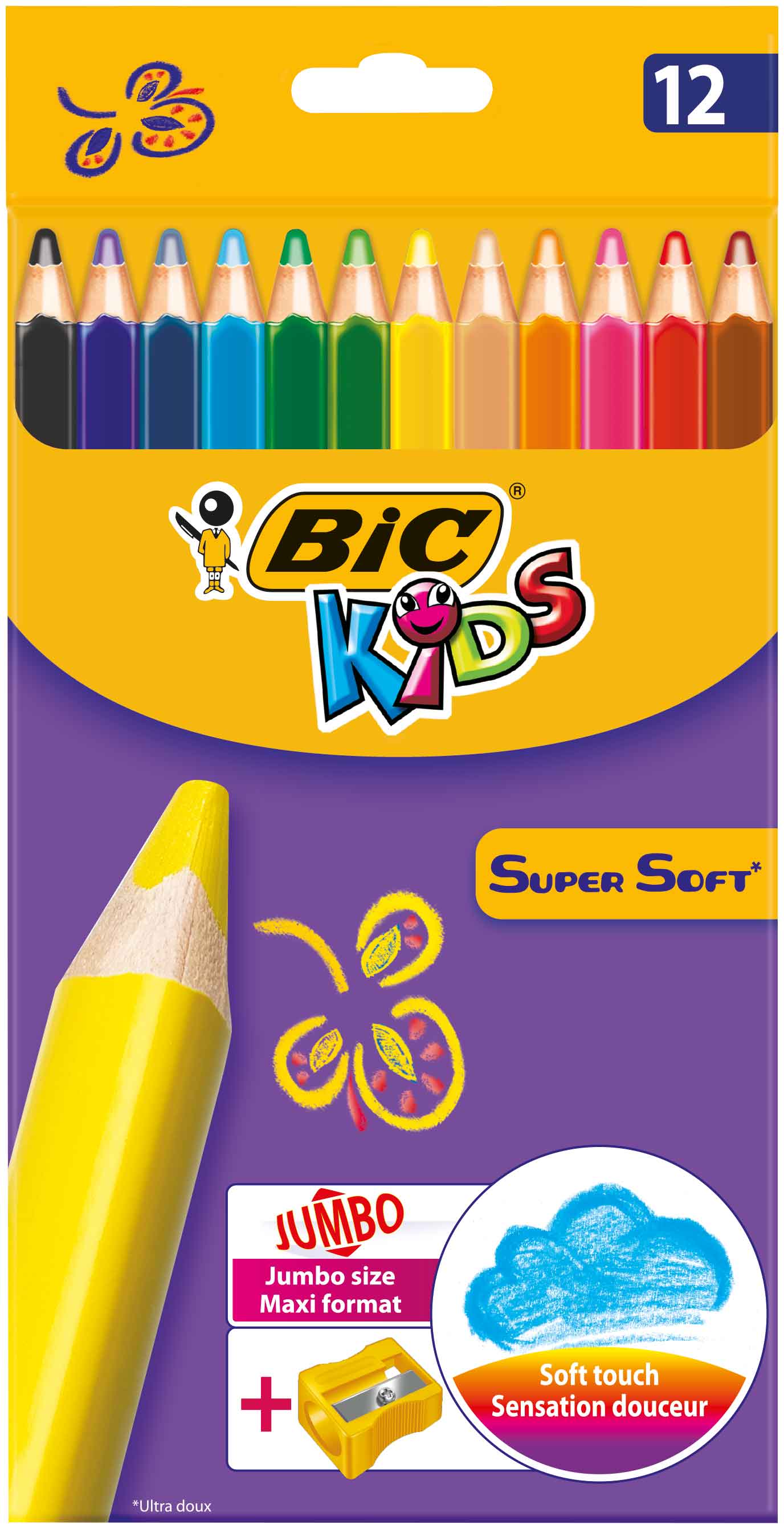 Bic Supersoft Kuru Boya 12 Renk Set + Jumbo Kalem Tıraş