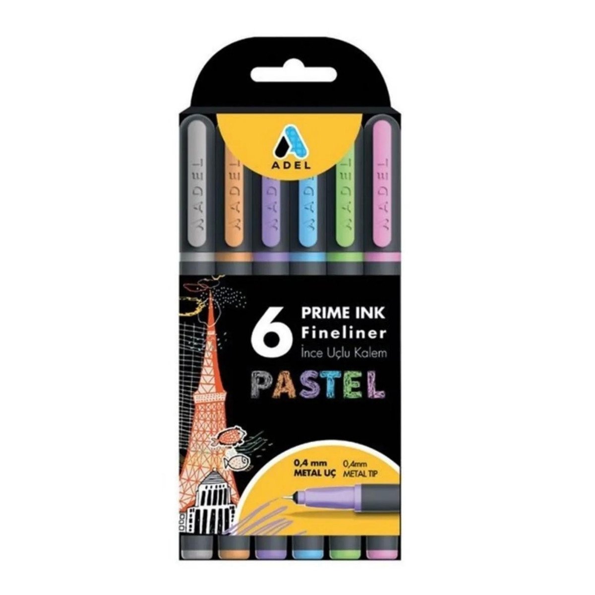 Adel Prime Ink Fineliner 0.4mm 6lı Pastel