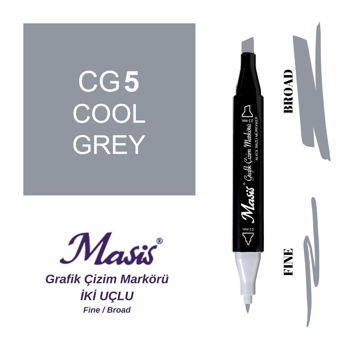 Masis Twin Çift Uçlu Marker Kalemi CG5 Cool Grey