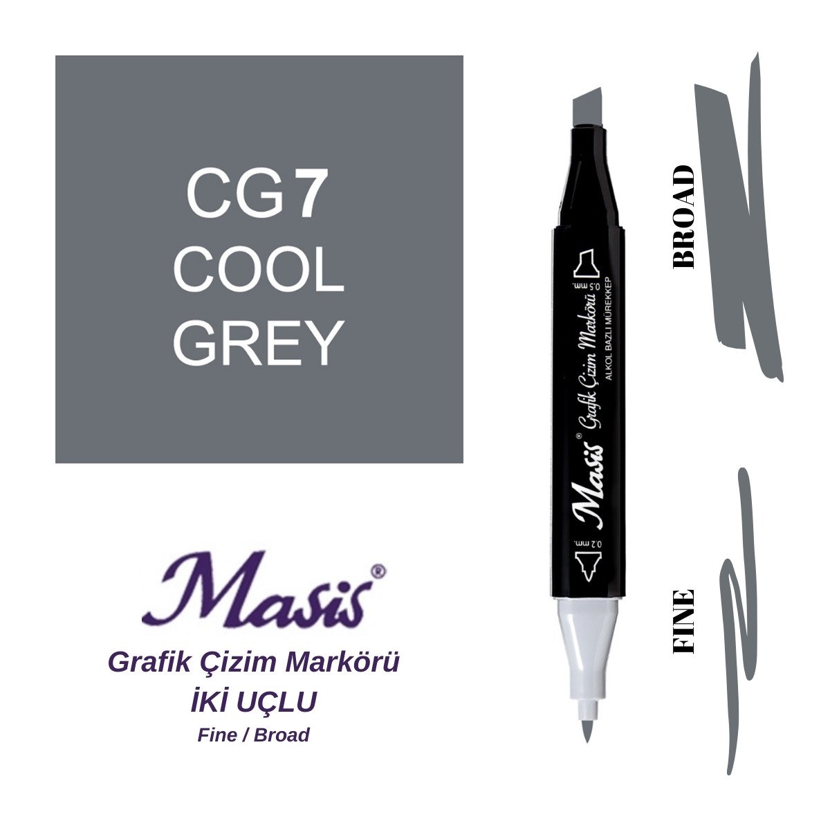 Masis Twin Çift Uçlu Marker Kalemi CG7 Cool Grey