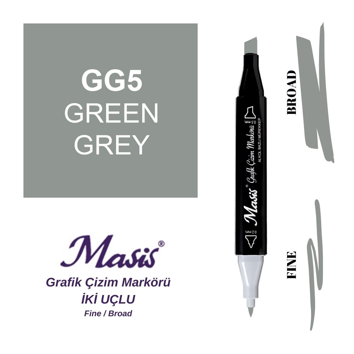 Masis Twin Çift Uçlu Marker Kalemi GG5 Green Grey