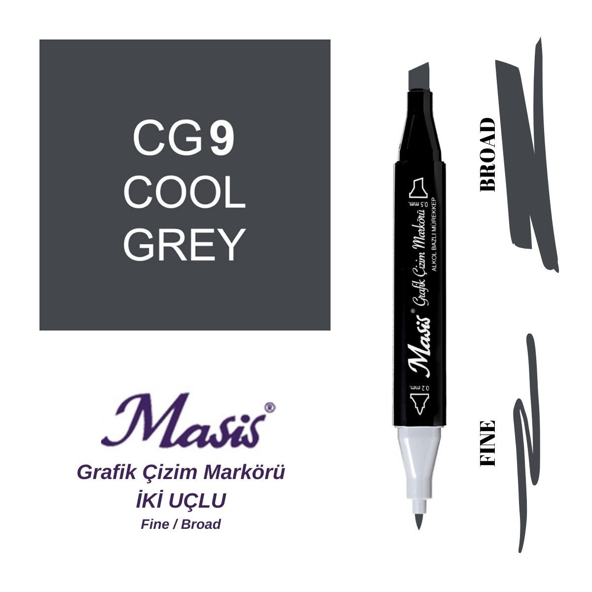 Masis Twin Çift Uçlu Marker Kalemi GG9 Green Grey