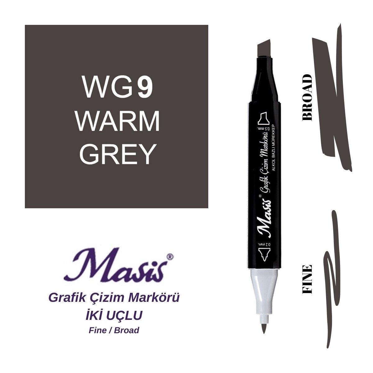 Masis Twin Çift Uçlu Marker Kalemi WG9 Warm Grey