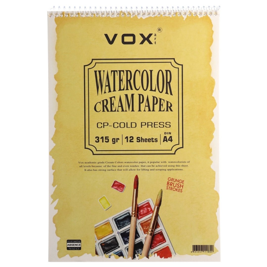 Vox Art Spiralli Watercolor Cream Paper Cold Press Sulu Boya Soğuk Baskı Defter A4 315gr 12yp