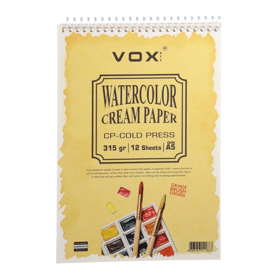 Vox Art Spiralli Watercolor Cream Paper Cold Press Sulu Boya Soğuk Baskı Defter A5 315gr 12yp