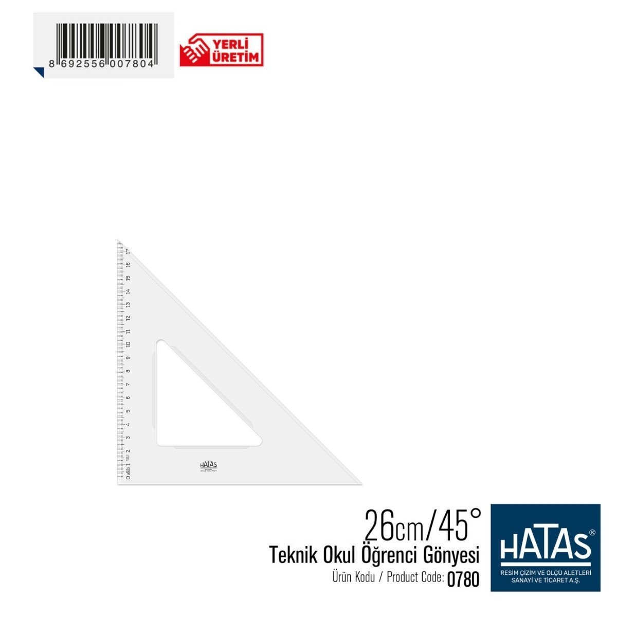 Hatas Teknik Gönye Şeffaf 26cm 45°