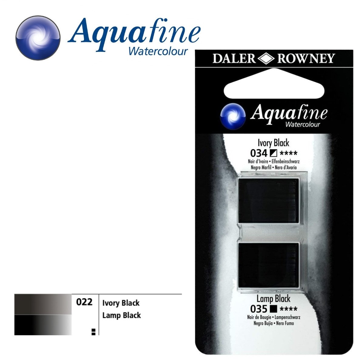 Daler Rowney Aquafine 2li Sulu Boya Tableti 034 Ivory Black - 035 Lamp Black