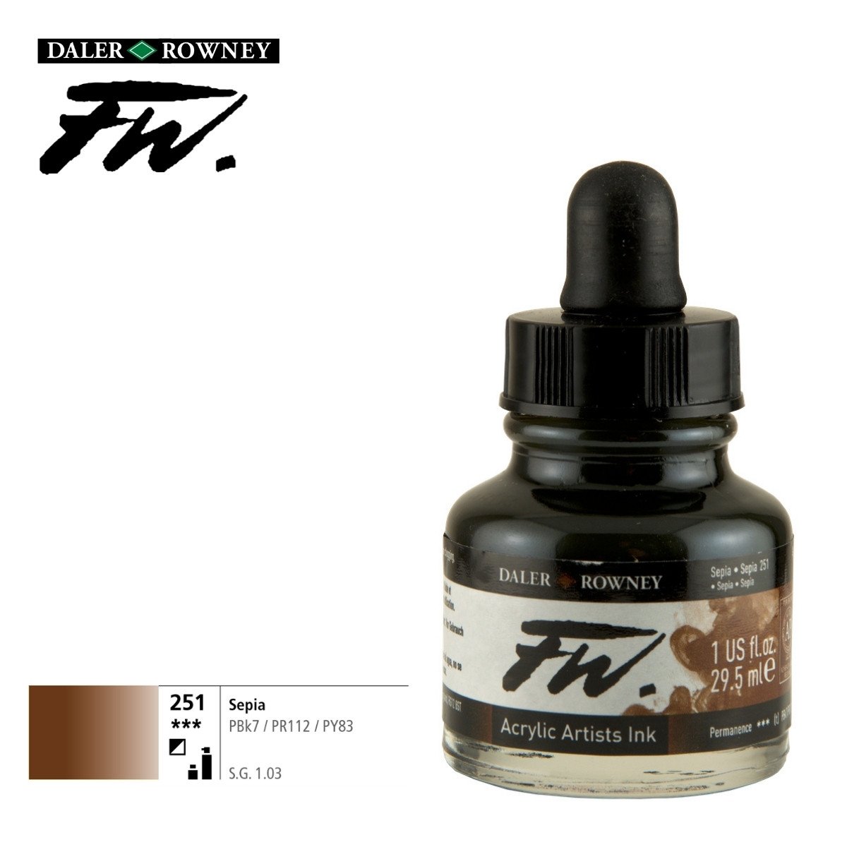 Daler Rowney Likit Akrilik (Pistole) Mürekkebi FW Ink 29.5ml 251 Sepia