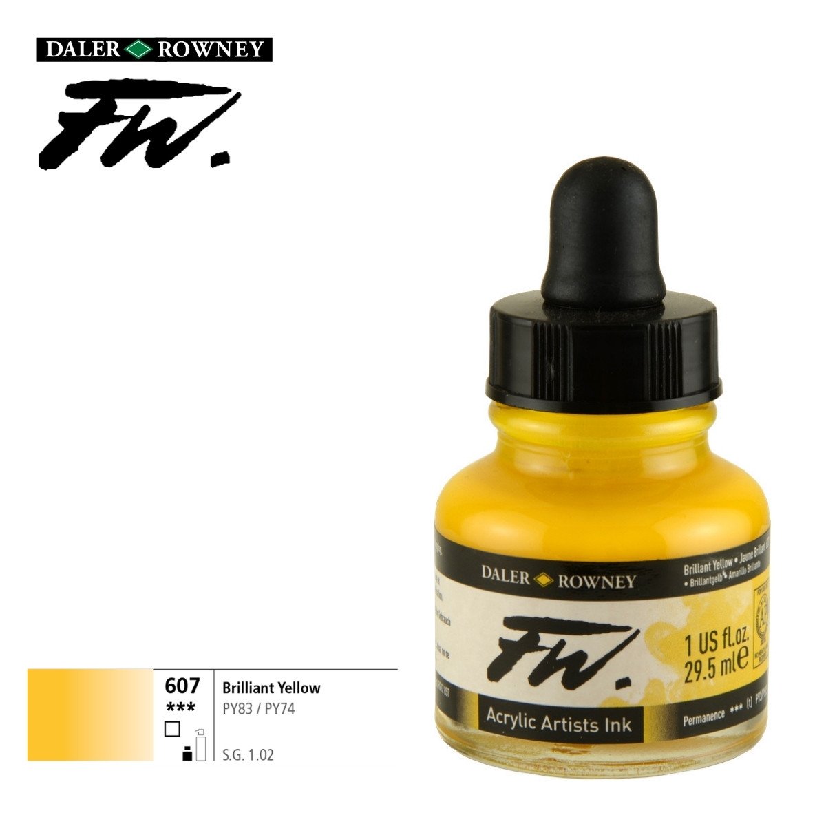 Daler Rowney Likit Akrilik (Pistole) Mürekkebi FW Ink 29.5ml 607 Brilliant Yellow