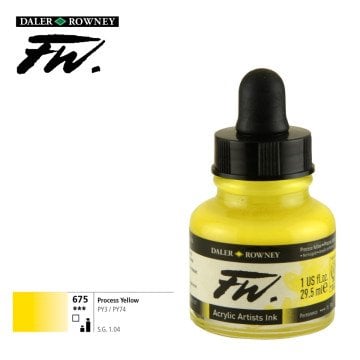 Daler Rowney Likit Akrilik (Pistole) Mürekkebi FW Ink 29.5ml 675 Process Yellow