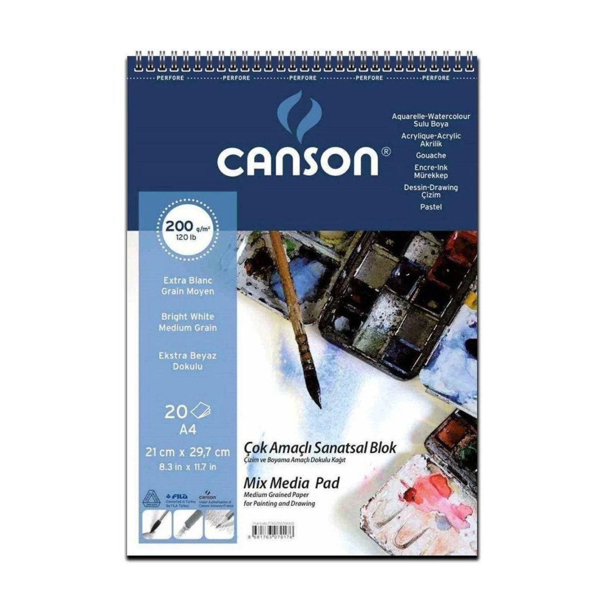 Canson Mix Media Pad Çok Amaçlı Resim Defteri 200gr A4 20sy