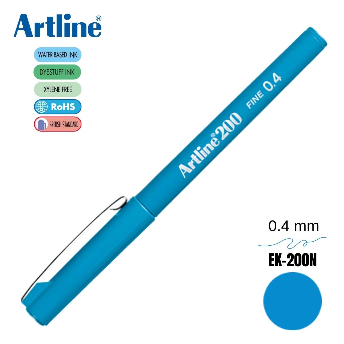 Artline 200 Fine Keçe Uçlu Yazı Kalemi 0.4mm Gök Mavisi